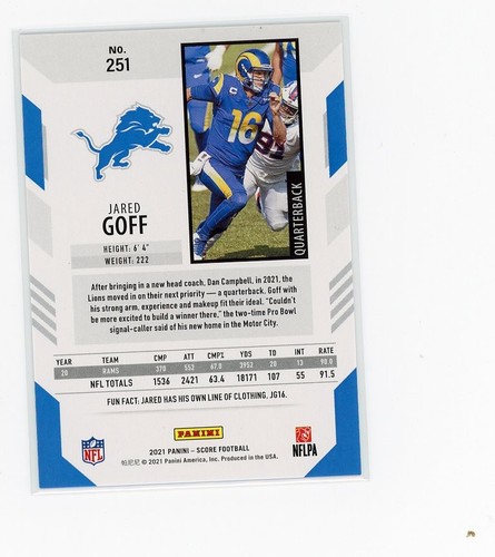 2021 Score - Jared Goff #251 Lava /575 - Picture 2 of 2