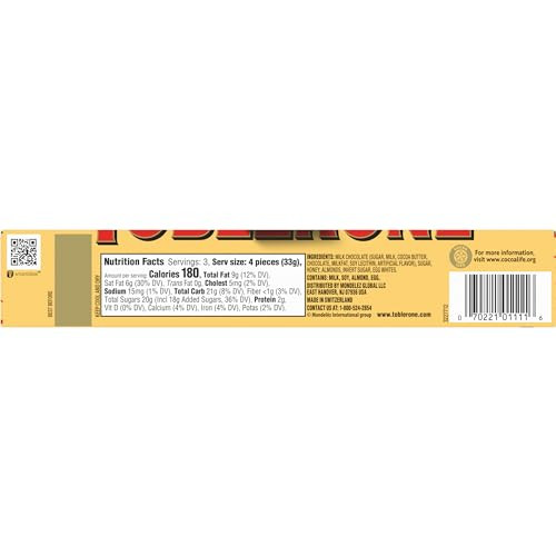 Toblerone Milk Chocolate Bar with Honey Almond 3.52 oz Pack of 1 - Picture 16 of 17