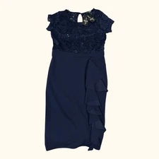 Quiz Women’s Glitter Sequin Ruffle Lace Sweetheart Cocktail Dress Blue 10 NWT