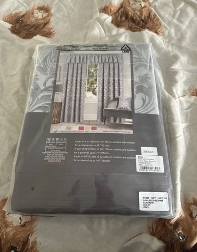 Jacquard Lana Buckingham Grey Metallic Pencil Pleat Curtains 65 X 72 - New - Picture 2 of 5