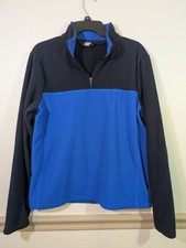 Lands' End Fleece Pullover Sweatshirt Mens Size M/T Blue Black 1/4 Zip Polyester