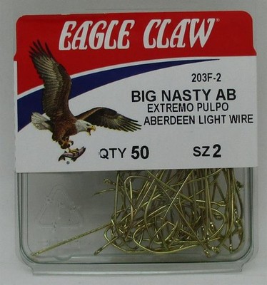 Eagle Claw 203FH-2 Größe 2 Gold Big Nasty Aberdeen Haken 50CT