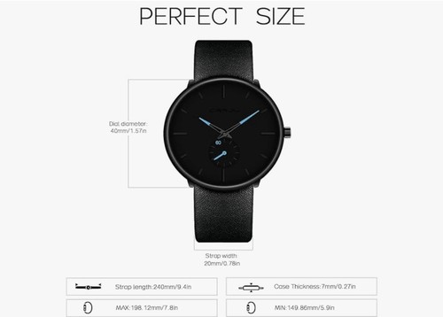 Mens CRRJU Round Stainless Black Ultra Thin Business Mesh Band Analog Watch E5 - Picture 6 of 7