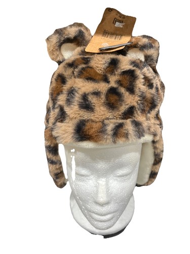 Lazy One Leopard Critter Cap Size SMALL Ear Flaps & Top Ears Plush Hook Loop NEW - Picture 3 of 8