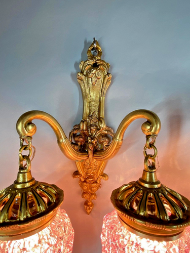 Wall Lamps Sconces Louis XVI Bronze Gilded Pair Purple Crystal Light Shades - Picture 10 of 15