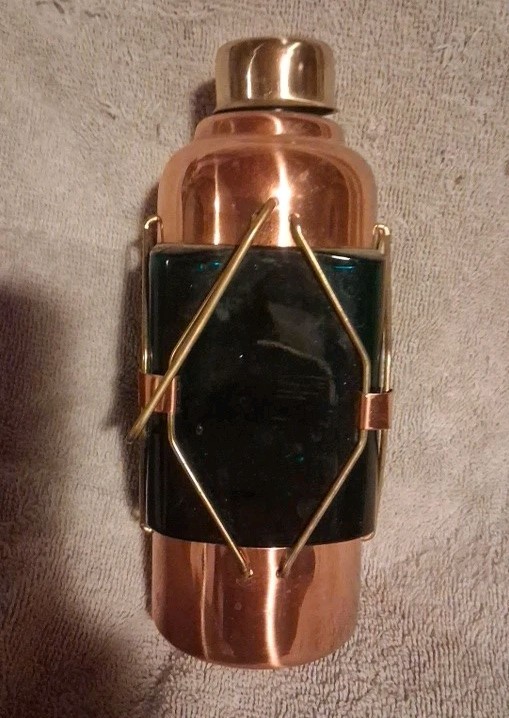 Vintage Mid Century Ship Lantern  Green Glass Brass Copper  Sweden