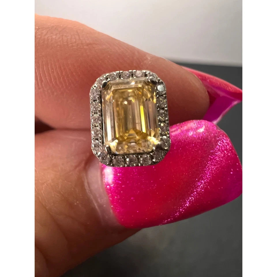 Yellow and white moissanite halo stud earrings in rhodium over sterling silver - Image 4 of 4