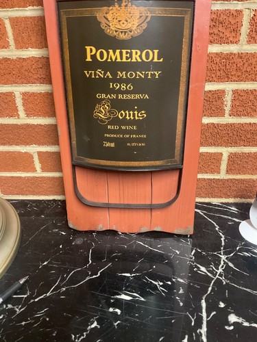 POMEROL Vista Monty 1986 pared ARTE Louis botella de vino tinto metal madera - Imagen 2 de 10
