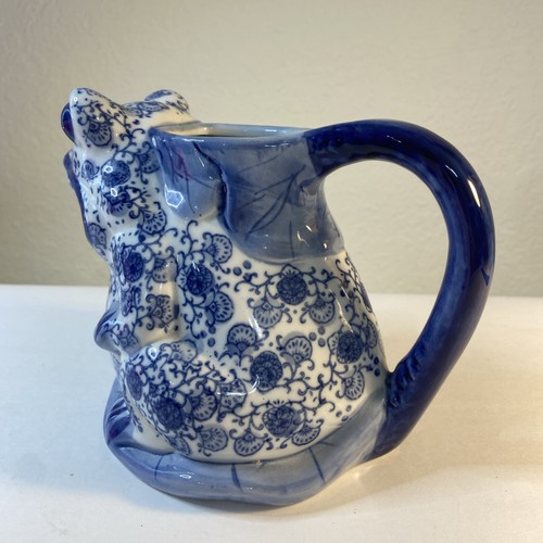 Blue White Bombay Chinese Frog Teapot Could Use as Flower Pot No Lid 5” - Picture 4 of 11