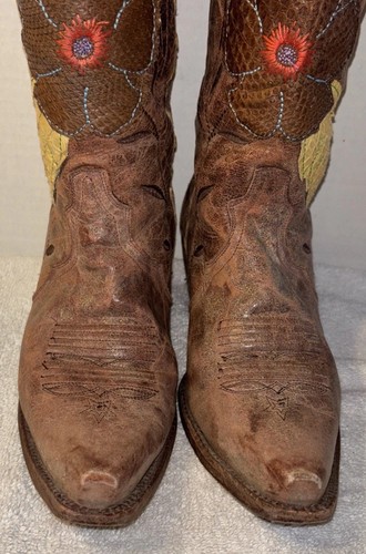 Corral Womens Brown Cognac Daisy Overlay A2048 Snip Toe Cowgirl Boots Size 8.5 M - Picture 7 of 16