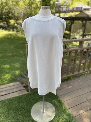 Eileen Fisher Asymmetrical Silk Tunic, Bone, Sleeveless, Size Medium 