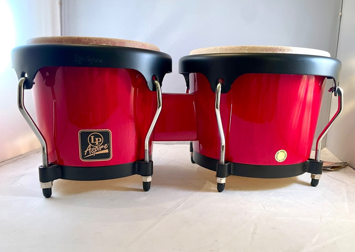 LP Aspire Bongo Drums Vintage Red Black Wood Percussion Drum