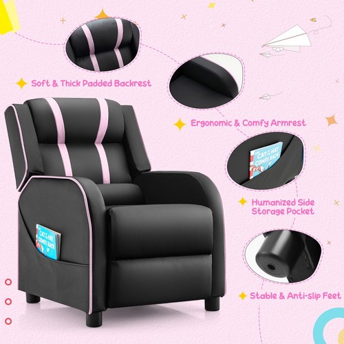 Kids Reclining Sofa Chair with Adjustable Backrest and Footrest, Pink - Picture 5 of 12