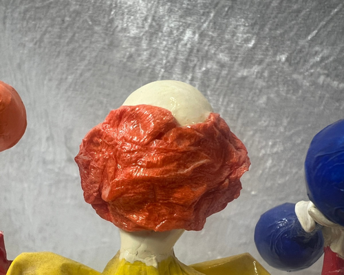 Paper Mache Clown With Dumbbells Hand Painted and Made Bright Colors Vintage - Picture 10 of 15