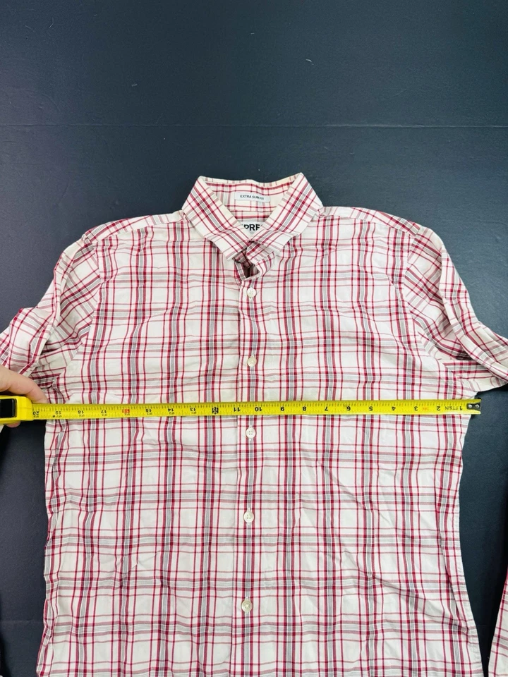 Camisa de vestir Express para hombre extra ajustada talla mediana cuello 15-15,5 a cuadros blanca roja Foto 3 de 4