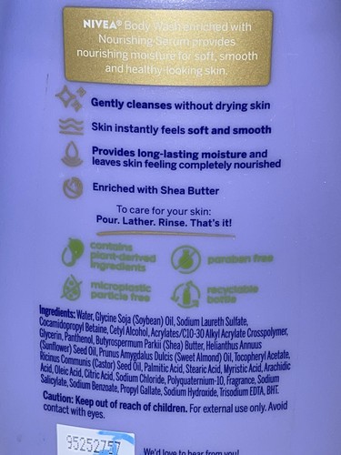 3 Bottiglie NIVEA Burro di Karitè Nutriente Lavaggio Corpo con Siero Nutriente 20 fl oz - Foto 6 di 6