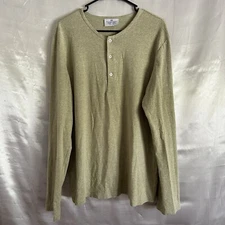 Mizzen Main Shirt Mens XL Green Henley Trim Fit Roll Up Sleeve Casual Preppy