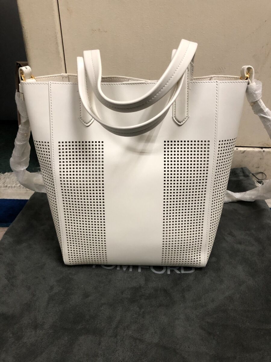 TOM FORD Perforated White Leather Tote Bag