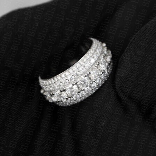 3 mm Round Cut Moissanite Bold Eternity Engagement Band 14K White Gold Plated - Picture 4 of 9