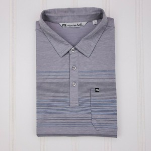 Travis-Mathew-Large-Polo-Gray-Mens-Size-L-Striped-Blue-Sz-Pocket-Turtle-Bay-Golf