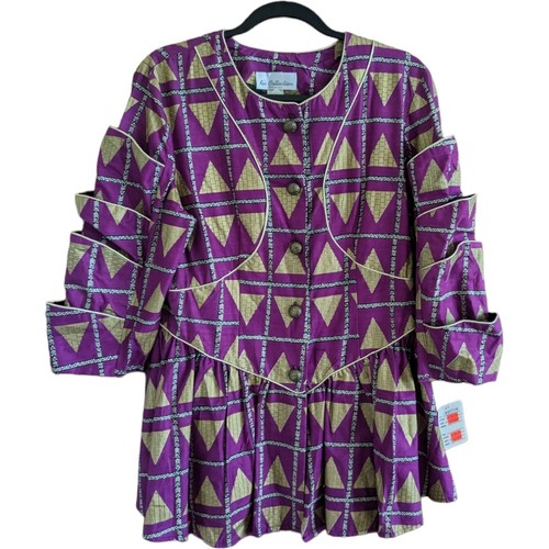 Vintage M/L 80er Neu mit Etikett Baumwolle afrikanischer Druck Ankara Rock & Top lila gold Kunst zum Tragen  - Bild 12 von 22
