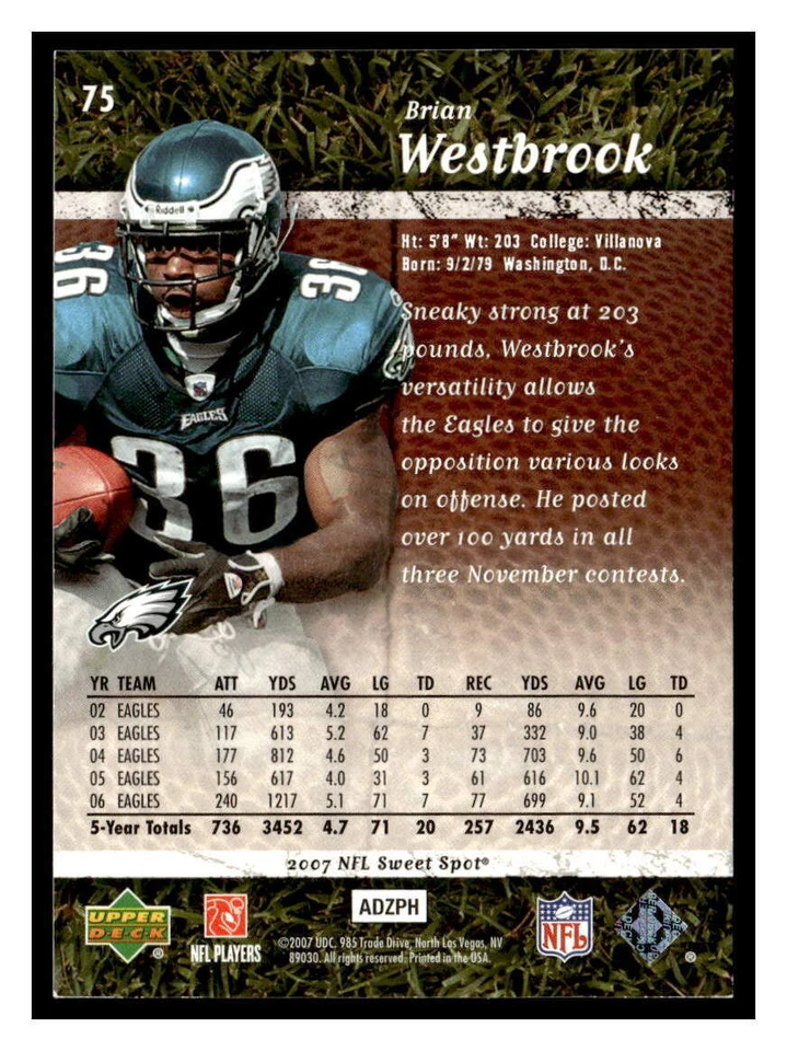 Brian Westbrook 2007 Upper Deck Sweet Spot 75  SN499 - Image 2 of 2