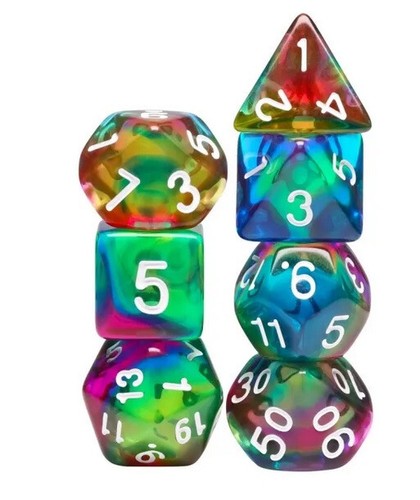 NEW RPG / D&D Dice Set of 7 - Colorful Wind - a mix of translucent colors - Picture 2 of 3