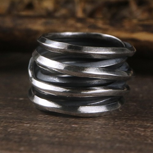 925 sterling silver handmade Munich Niche brand multiple wraps couple's ring WM - Imagen 14 de 32