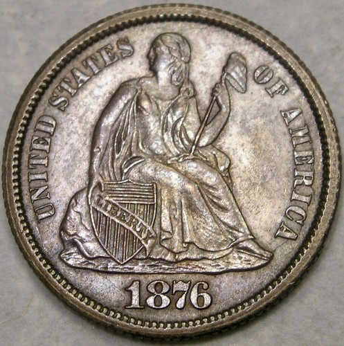 1876 CC LIBERTY SEATED SILVER DIME GORGEOUS VERY RARE DOUBLE DIE REVERSE VP-004