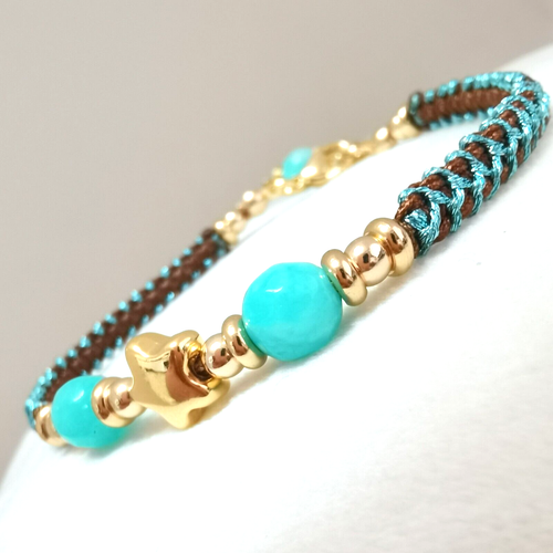 Armband Edelstein Makramee Gold Amazonit 18 Karat vergoldet Karabiner NEU - Bild 9 von 9