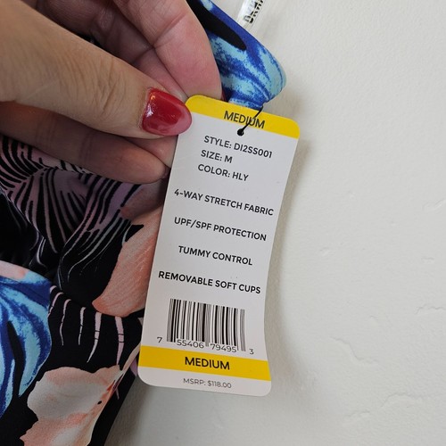 DKNY SWIMSUIT Womens M One Piece Halter Floral Print Slimming New Bathing suit - Picture 5 of 14