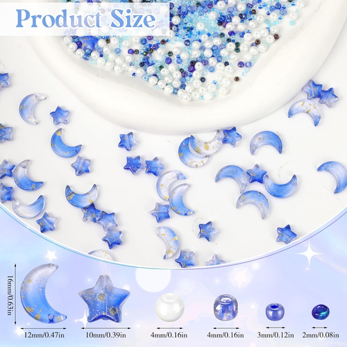 2200Pcs Star Moon Beads,Seed Glass Beads for Jewelry Making Pearl for DIY Making - Picture 2 of 6