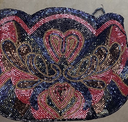 Bolso de Noche Vintage Hecho a Mano con Cuentas Cartera Cordón Satinado Negro Dorado Años 80 Cóctel - Imagen 2 de 5