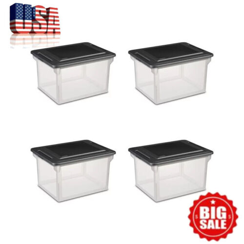 4 pack Stackable Storage File Box Office Organizer Bin Letter/Legal Size w/Lids