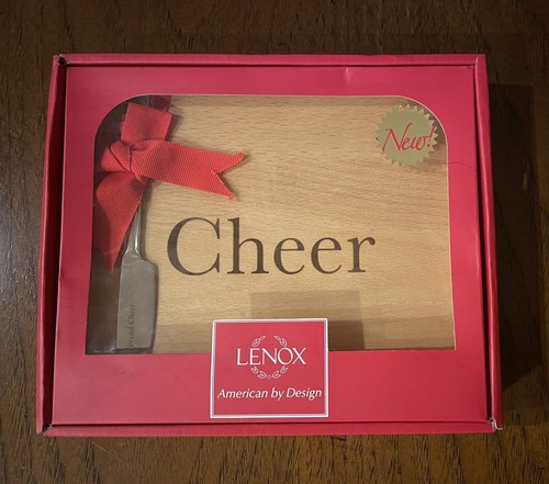Lenox Holiday “Cheer” Wood Cheese Cutting Board w/“Spread Cheer” Knife Gift Set