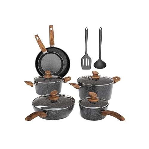 Cookware Set 12 Piece, Non,Stick Granite, Induction Compatible, Easy to Clean
