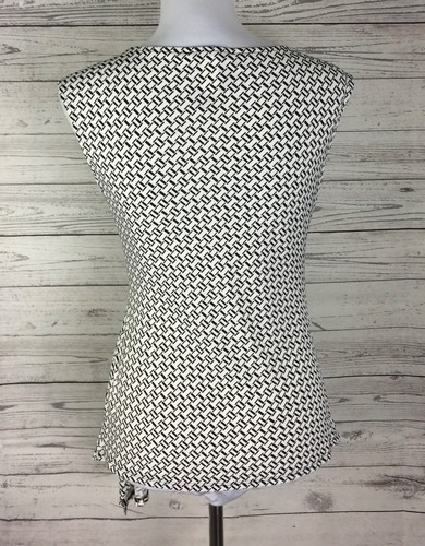 White House Black Market Top Womens XS Black Ivory Cap Sleeve Stretch Cinch Side - Picture 5 of 11