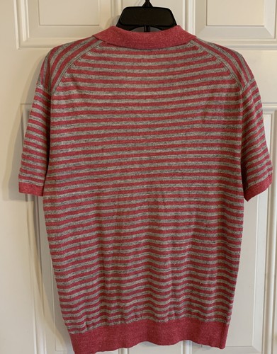 Michael Kors 100% Linen Polo Shirt Men Size M Striped Red Gray Knit Short Sleeve - Picture 9 of 13