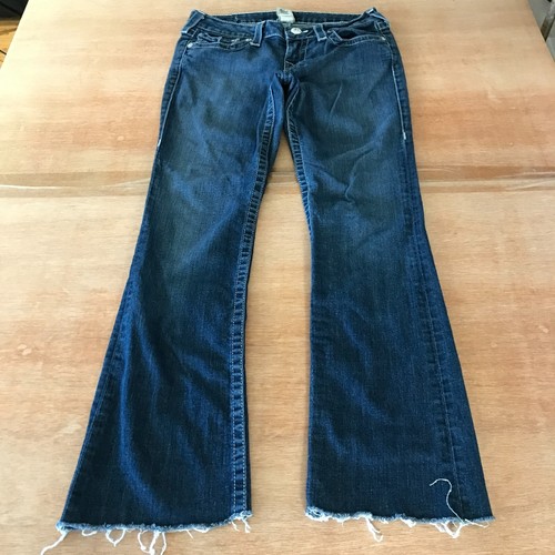 True Religion Boot Cut Jeans Women 29 Blue Low Rise Rhinestone Flap Pocket - Picture 2 of 14