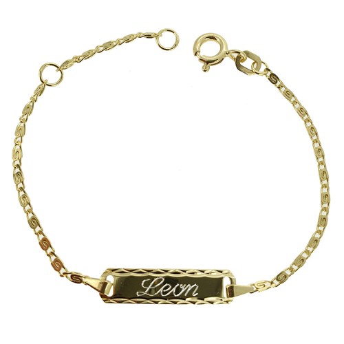 Baby Taufe Name Datum Gravur Armband Design S-Panzer Echt Silber 925 Gelb Gold - Afbeelding 2 van 5
