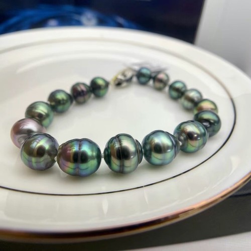 stunning  8-11 mm  natural baroque  Tahitian  green pearl bracelet - Picture 9 of 9