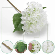 EZFLOWERY 5 Pcs Artificial Silk Hydrangea Flowers 18'' Bouquet Arrangement White