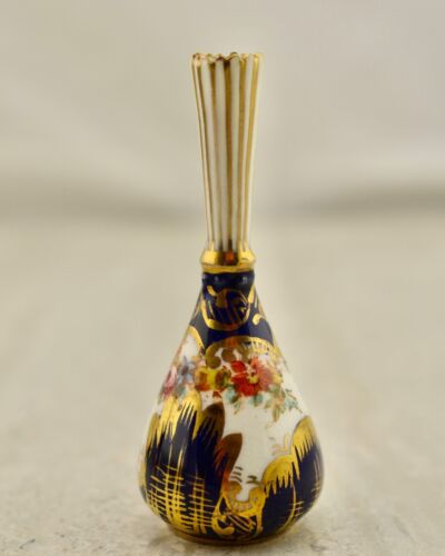 Antique Royal Crown Staffordshire miniature floral painted pair vases #A2765 - Picture 4 of 6