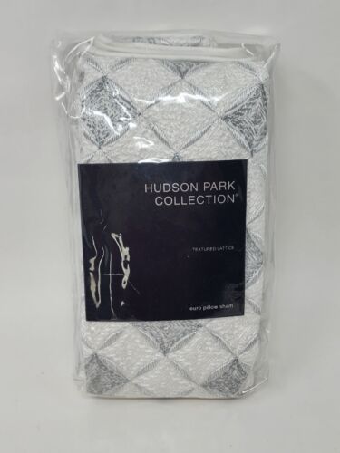 Hudson Park Collection White Lattice Textured EURO Pillow Sham Bedding 26X26 - Picture 2 of 8