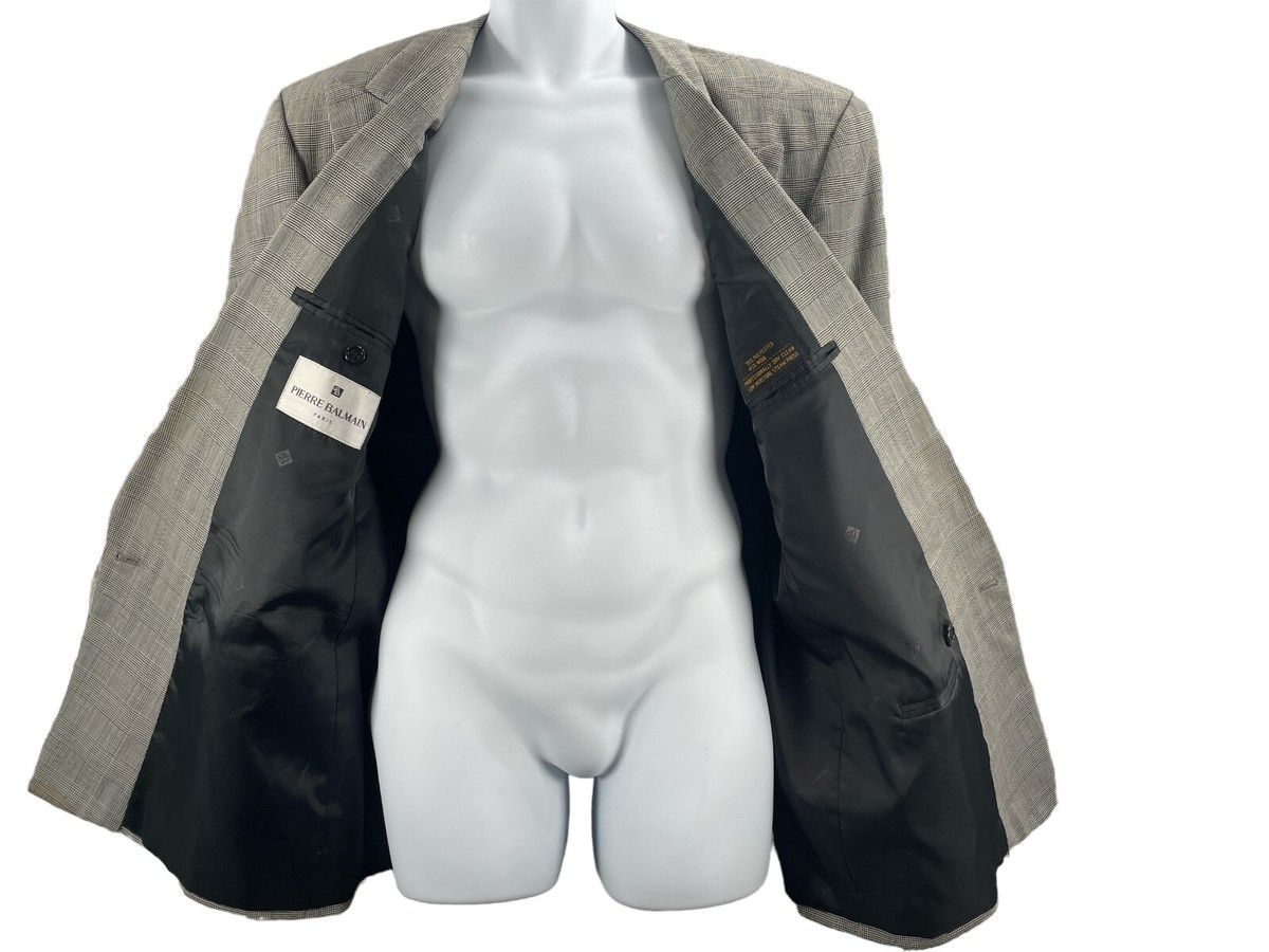 Pierre Balmain Blazer Mens Size 44L Grey Check St. Tropez