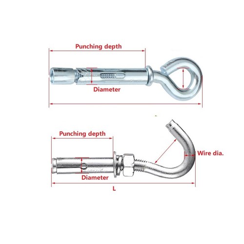 Heavy Duty Closed Hook Eye Bolt Rawl Shield Wall Anchor Expansion Bolts M6-M20 - Picture 6 of 6