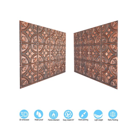 Azulejos de techo antiguos paneles de pared suspendidos PVC PLB10 cobre rústico 10 piezas - Imagen 9 de 22