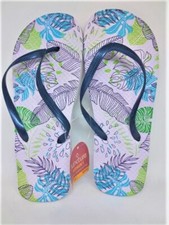 Tropical Leaf Navy / White Print Women's Rubber Flip Flops Shoes Beach Sandals