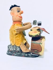1962-Fred-Flintstones-Bedrock-BO-Drummer-Tin-Toy-By-ALPS-Japan-Antique-Alchem