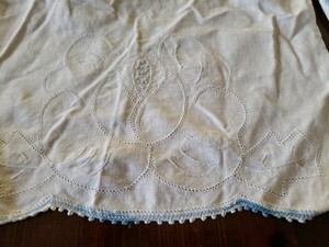 2 Vtg Embroidered White Table Runner Dresser Linens Scarf Matching